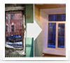Т-образное двухствочатое окно ПВХ в кирпичном доме старого фонда
