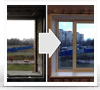 Трехстворчатое окно в кирпичном доме