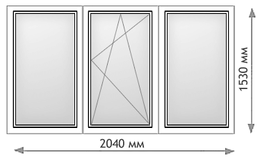 Пластиковое трехстворчатое окно 2040х1530